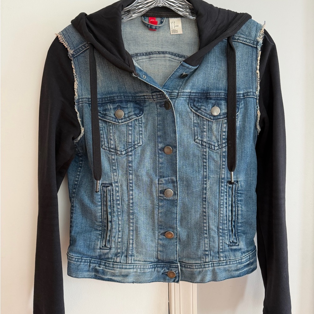 H&M Blue Denim Jacket with Black Sleeves